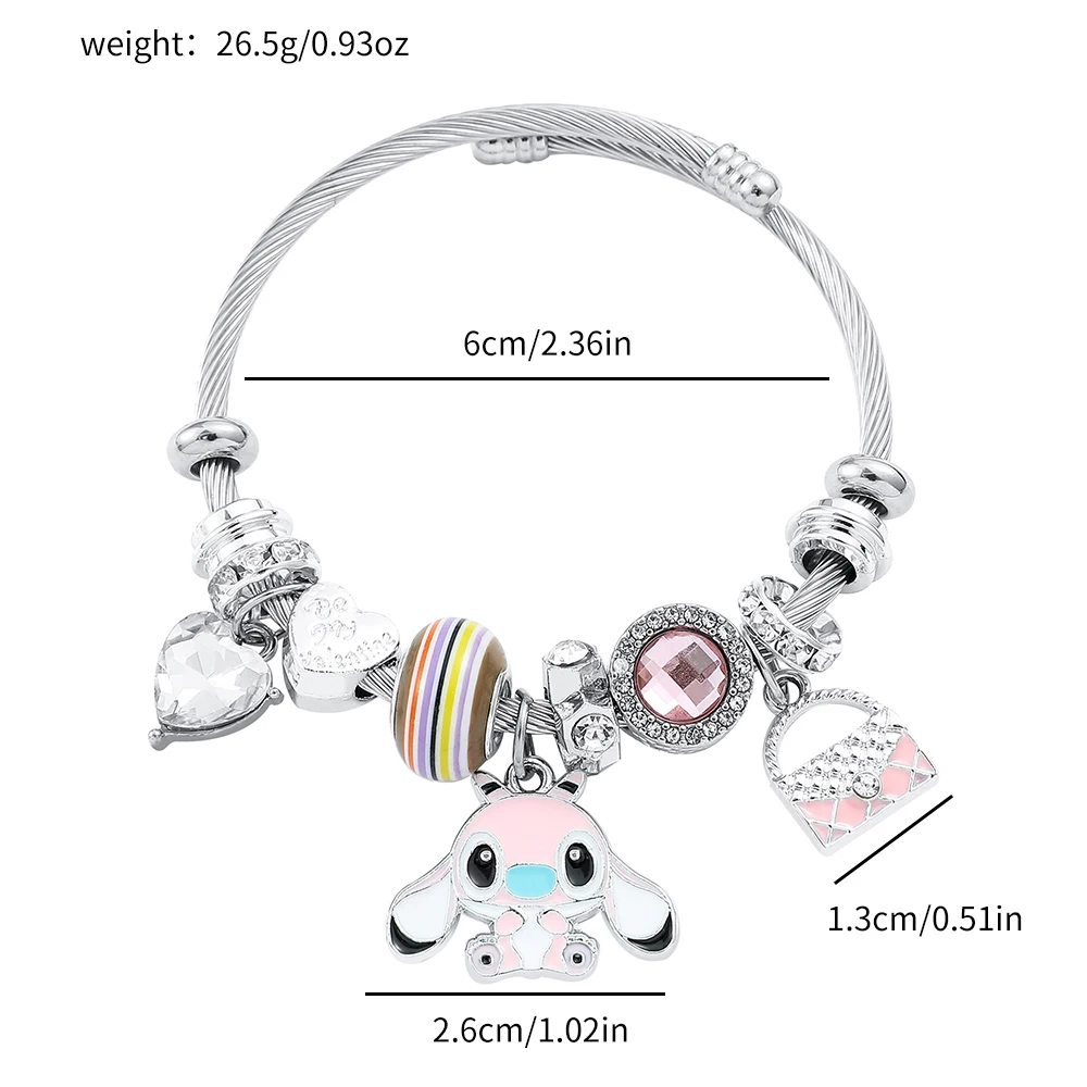 Disney Stitch Heart Bracelet for Her Fashion Adjustable Opening Ladies Wrist Jewelry Gift for Girlfriend Valentine's Day