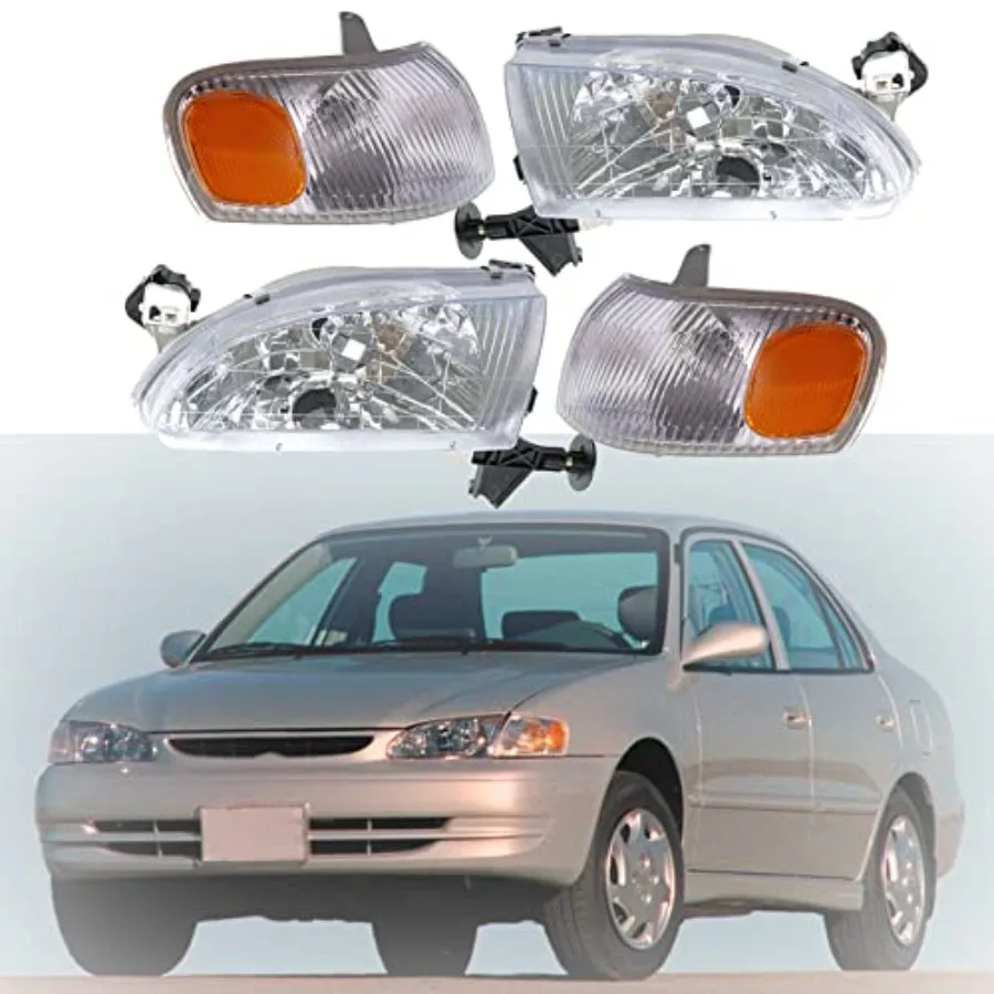 

Driver and Passenger Side Signal Lights Headlight Assembly with Amber Reflector Replacement for Corolla 1998-2000 Chrome Housin