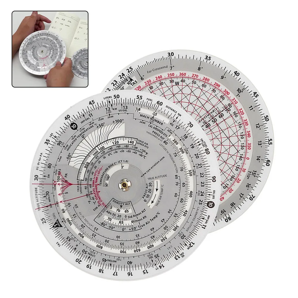 

Waterproof Plastic E6B Miniature Circular Pilot Calculator Zoning Map Hovering Flight Computer For Complex Aviation Calculation
