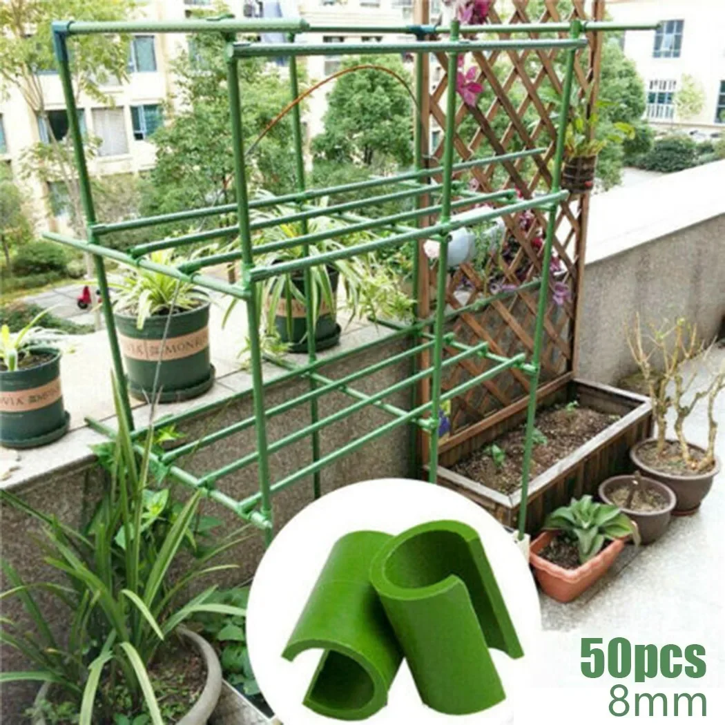 50pcs Plant Support Green Connector Fixing Clip Fruit Netting Orchard PP Vegetable 8mm Balls Bamboo Cage Cane Garden Supplies images - 6