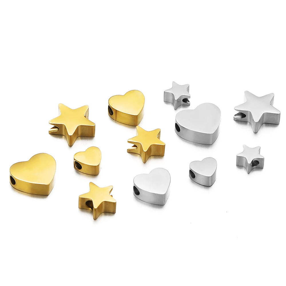 5 Stück 6mm 8mm 10mm Edelstahl-Herzperlen Stern-Abstandsperlen DIY Schmuckherstellung Armbandherstellung Halskettenzubehör Großhandel – Detail 4