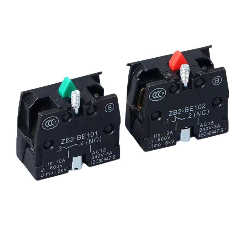 10Pcs ZB2-BE101C (NO)  ZB2-BE102C (NC) Contact Blocks for Push Button Switch, 10A Silver/Brass Contacts, XB2 Series