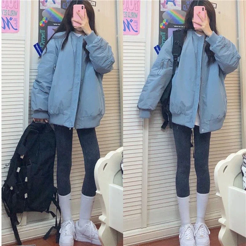 Female Baseball Aviator Coats New in Winter Women's Bomber Jackets Loose Deals Elegant Casual Clothing Promotion Modern Chic