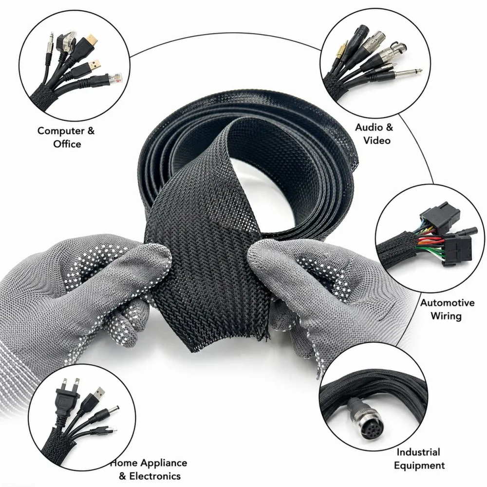 1/2/3/5/10M PET Expandable Braided Mesh Sleeve ID 2mm-100mm Tight Flexible Insulated Braid Sleeving Protection Cable Sleeve