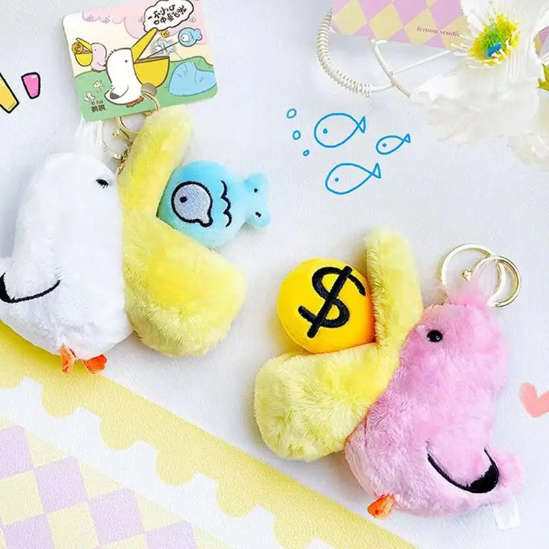 Plush Pendant Keychain Cartoon Pelican Doll Pendant Plush Keychain Plush Material Keychain Decoration For Car Keys Bags Backpack