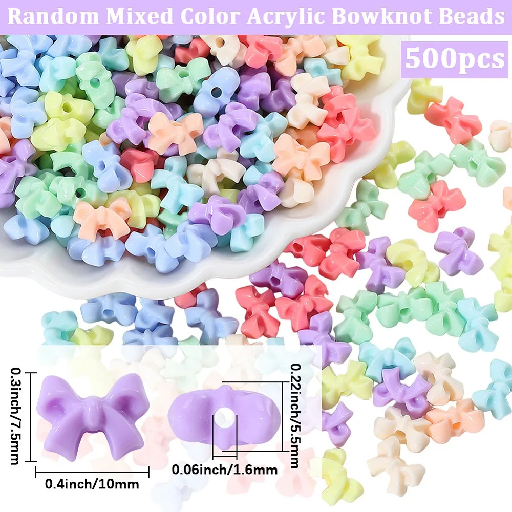 500Pcs Opaque Acrylic Beads Bowknot Mixed Color 7.5x10x5.5mm Hole: 1.6mm