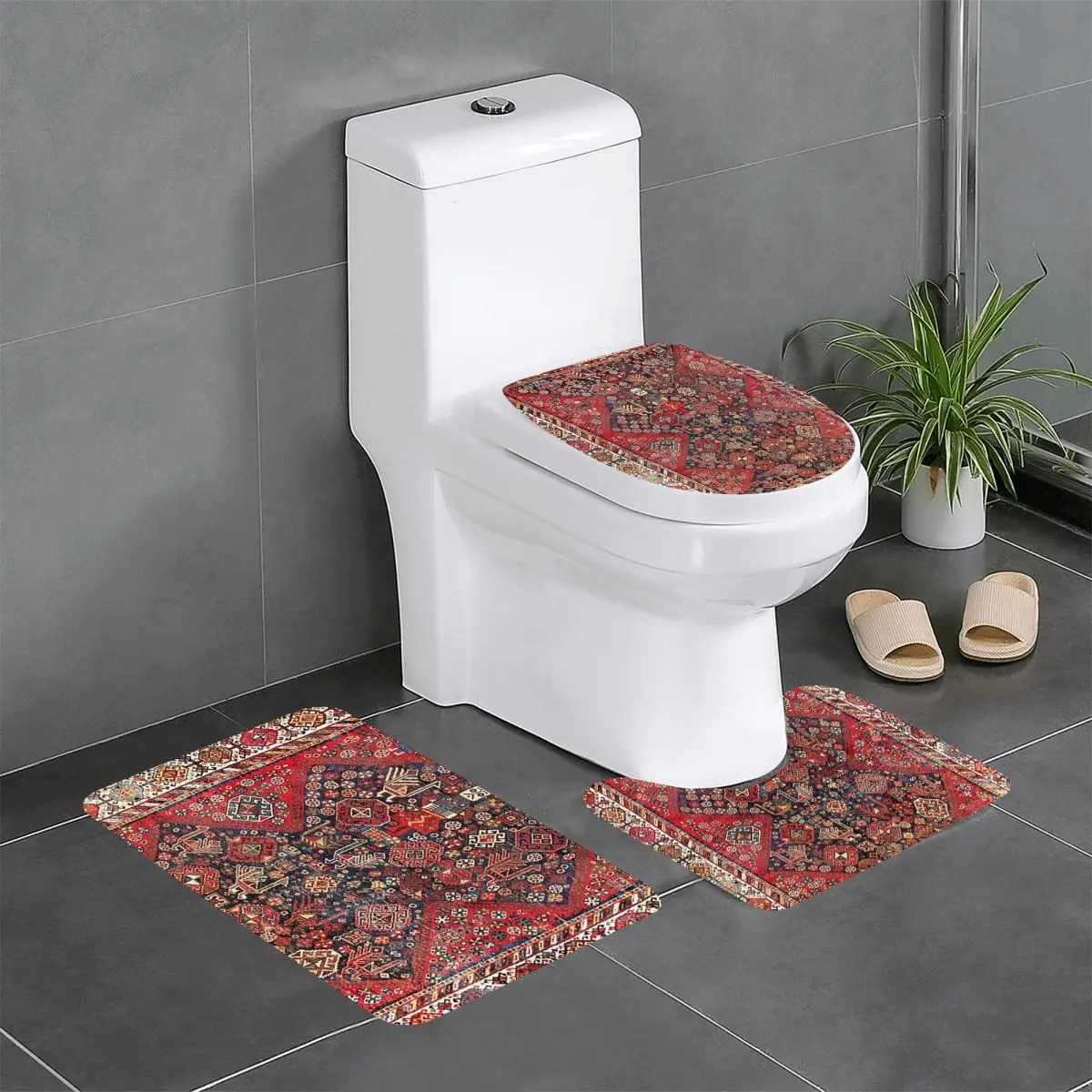 Qashqa'I Fars Southwest Persian Nomad Rug Print 3 Pcs Bath Mat Bathroom Set Toilet Lid Cover Home Non-Slip Carpet Floor Rug