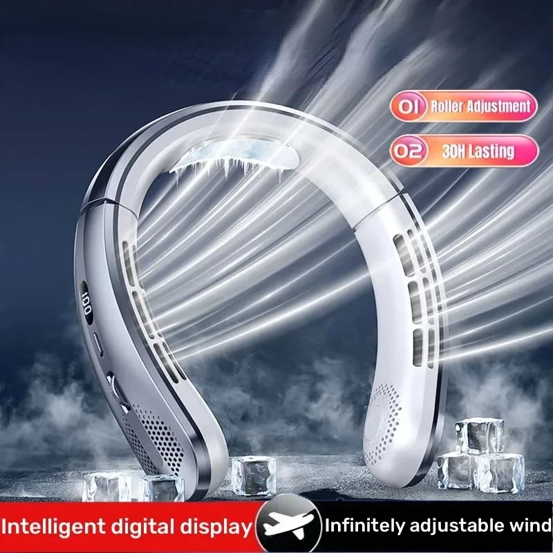 8000mAh USB Hanging Neck Fan Portable Bladeless Mini Rechargeable Mute LED Digital Display Electric Fans Air Cooler New