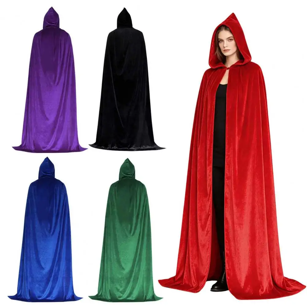 Unisex Adults Hooded Cloak Velvet Vampire Wizard Cape Renaissance Medieval Halloween Costume for Witch Cosplay Masquerade Party