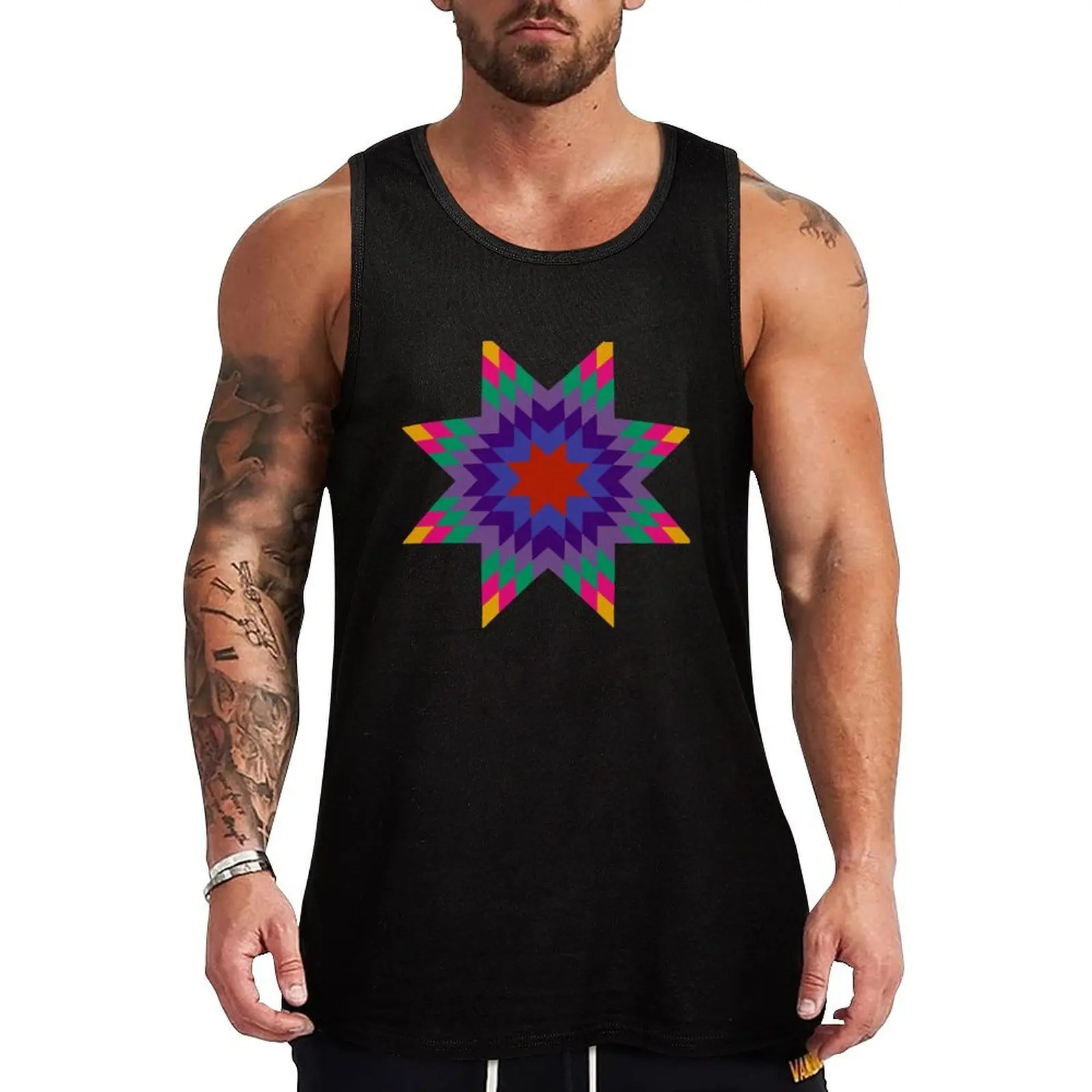 

Star Quilt Pattern Tank Top Basic Casual Tank Top Lightweight Breathable Fabric