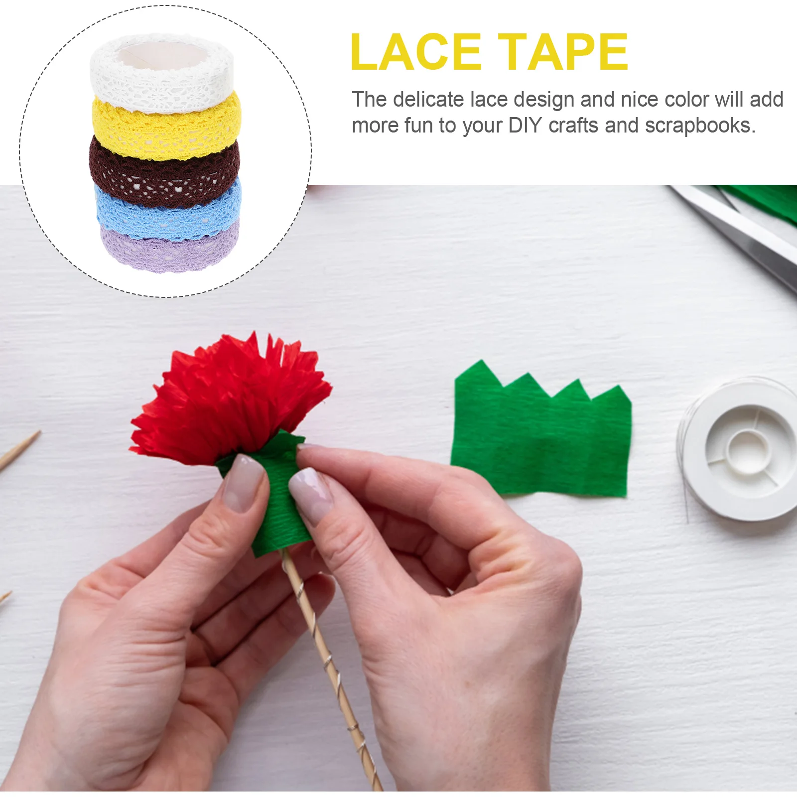

5 Rolls Decorative Tape Sticker Lace Strip Stickers Scrapbook Cotton Diy Tapes Adhesive