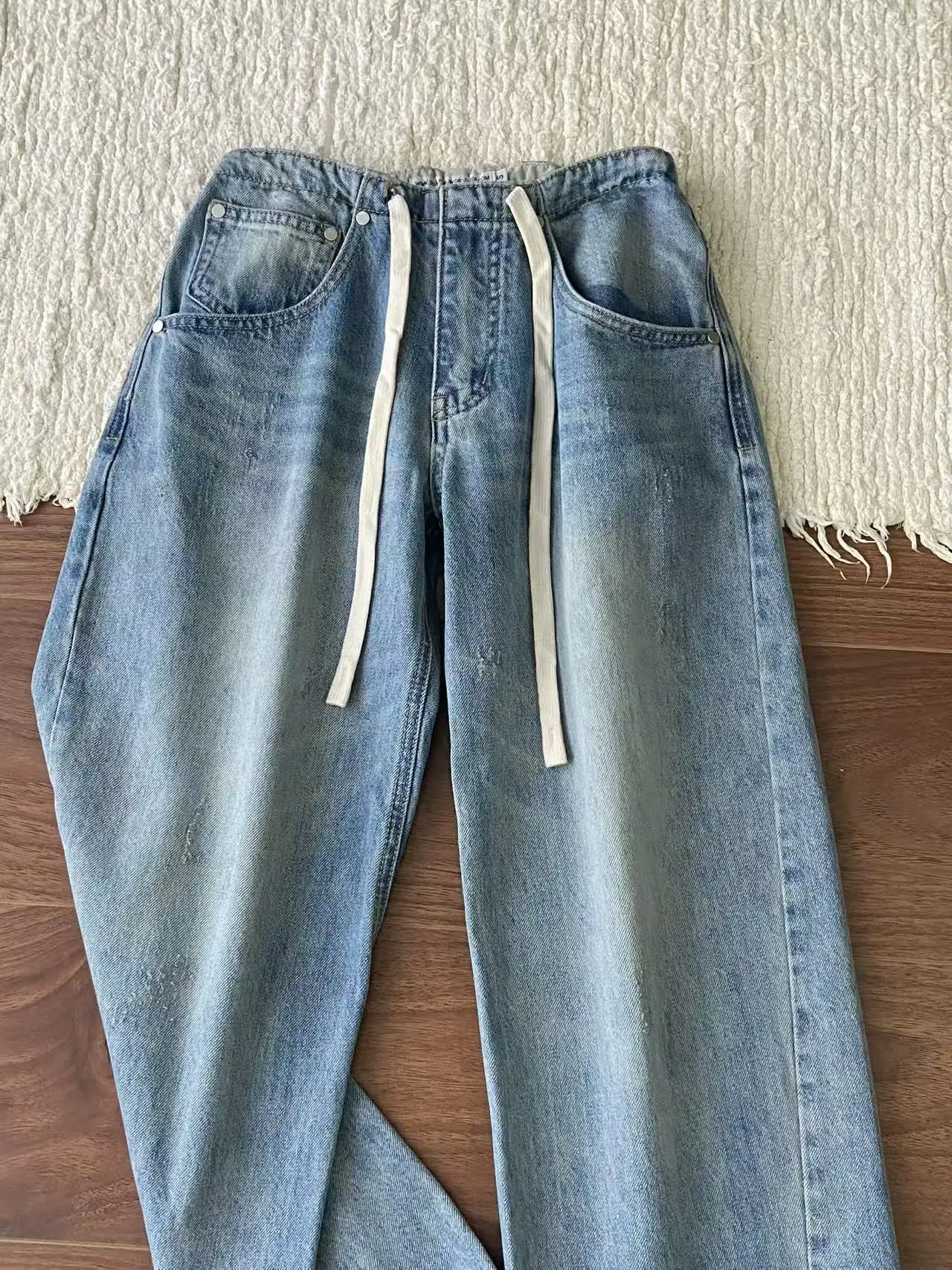 

Джинсы женские свободного кроя с широкими штанинами в винтажном стиле от Jennie, на шнурке, из хлопка, весенние, повседневные, удобные