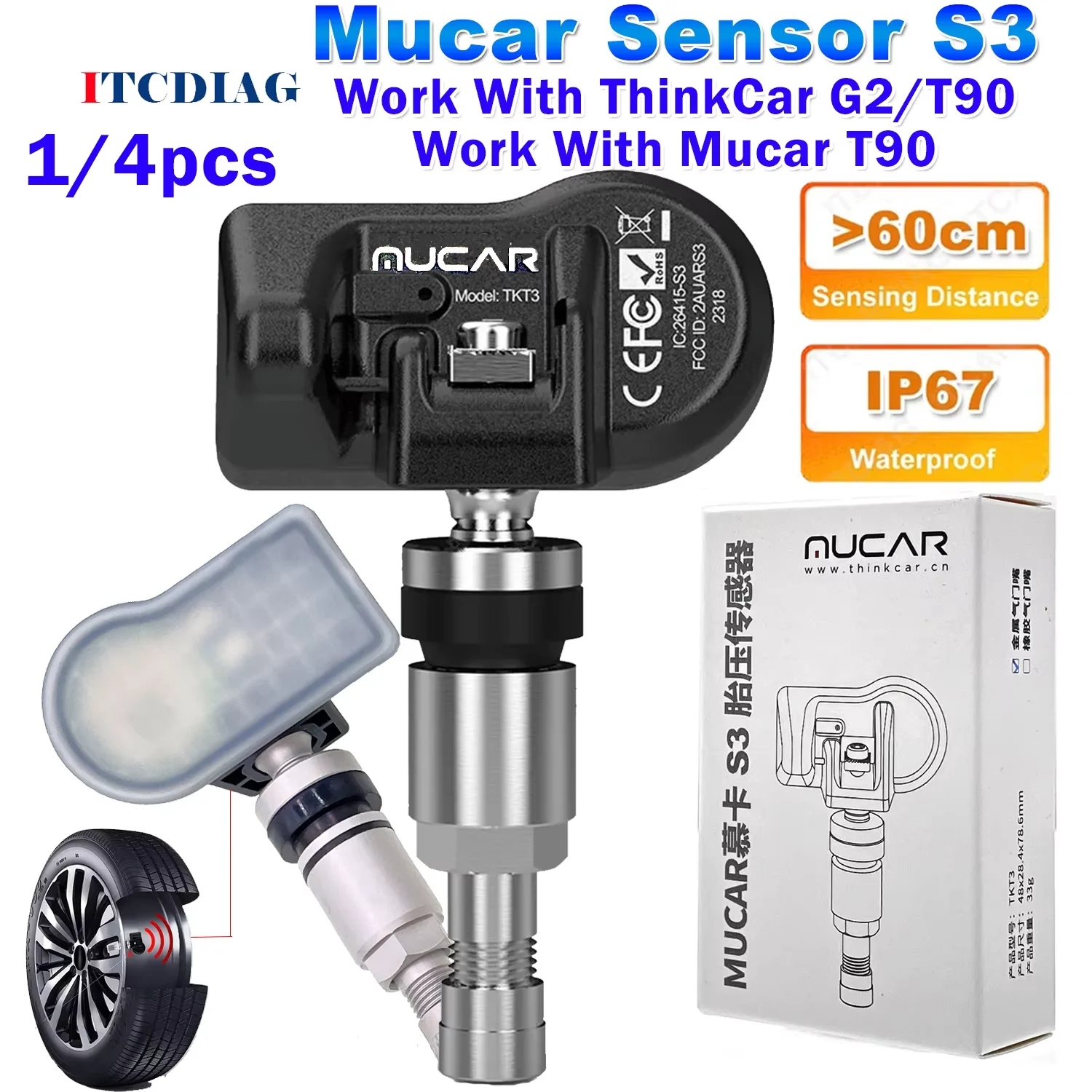 MUCAR TPMS S3 Upgrade of Thinkcar S3 S2 315MHz 433MHz Car Tire Pressure Sensor Activator Detector Tool Relearn Reset Program