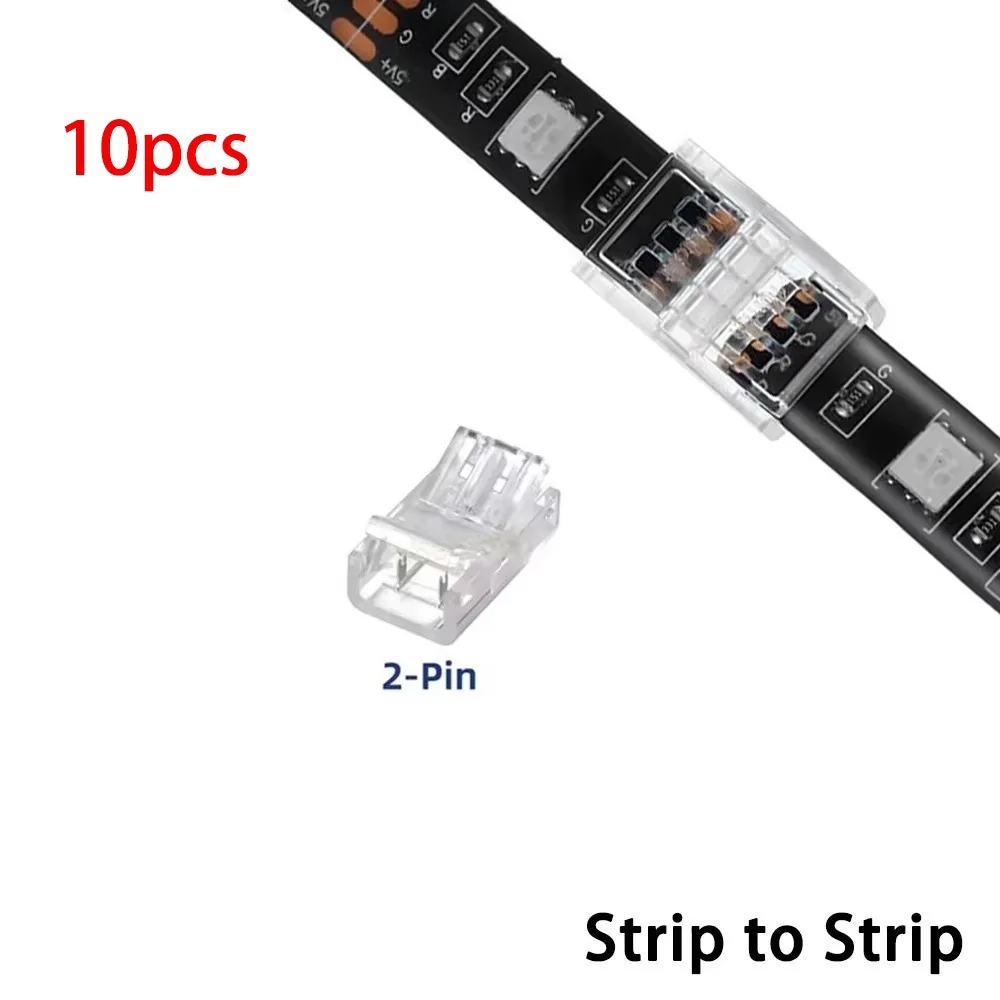 2Pin 3Pin 4Pin 5Pin LED Strip Connector Solderless 10MM LED To Strips Transparent Crystal Buckle for Light Strip Head