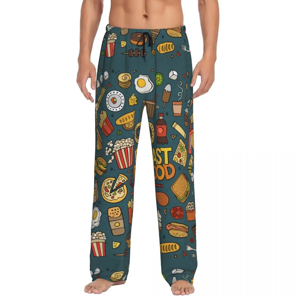 Cartoon Fast Food Theme Men Sleep Bottoms Male Lounge Trousers Men's Pajama Pants