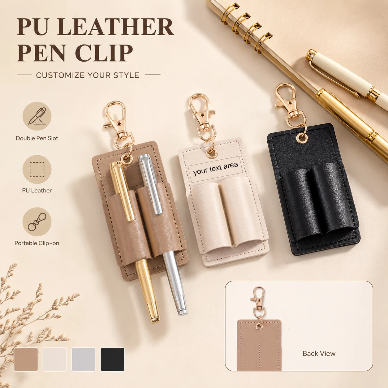 Pen Holder Organizer - 맞춤형 PU 가죽 펜 클립, 고급