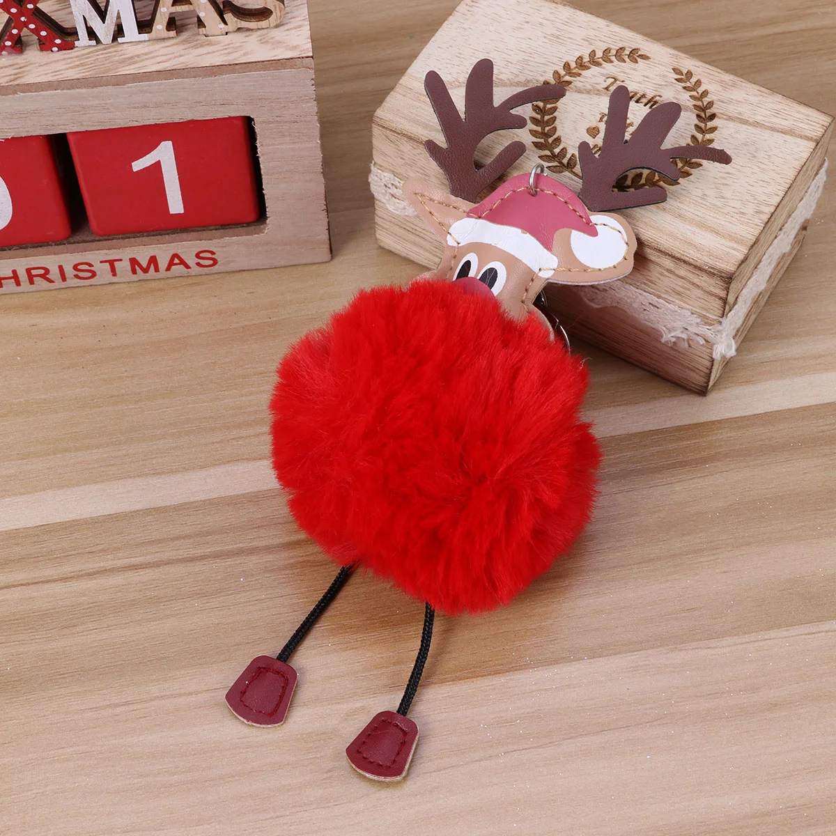 

Christmas Stuffed Toy Keychain Cartoon Elk Hairy Purse Pendant Charm Khaki Fluffy Ball Fob