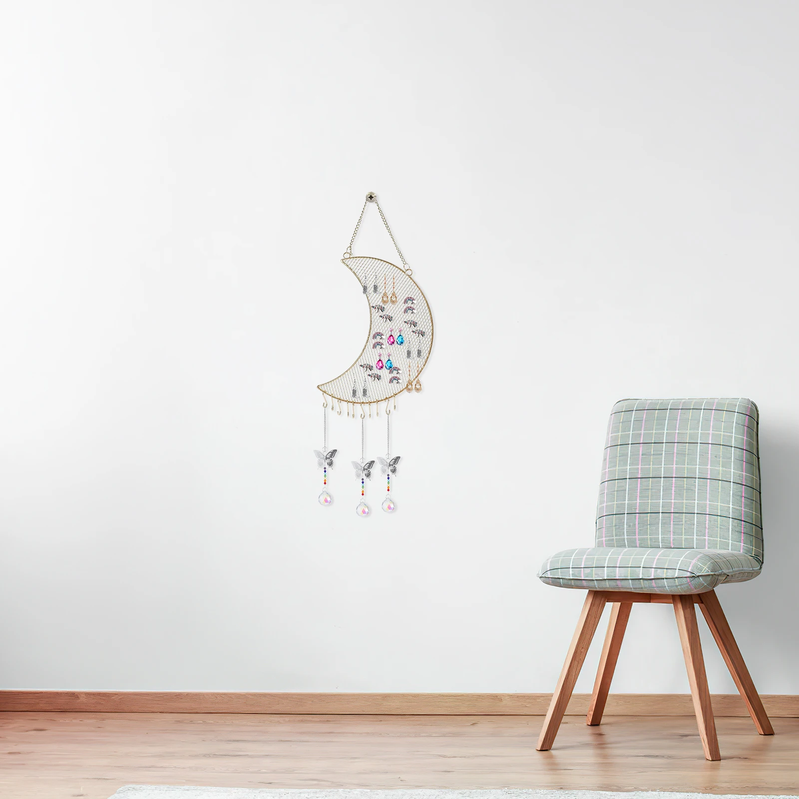 

Moon Wall Mounted Jewelry Organizer Metal Earring Holder for Hanging Necklaces Bracelets Display Rack Space Saver