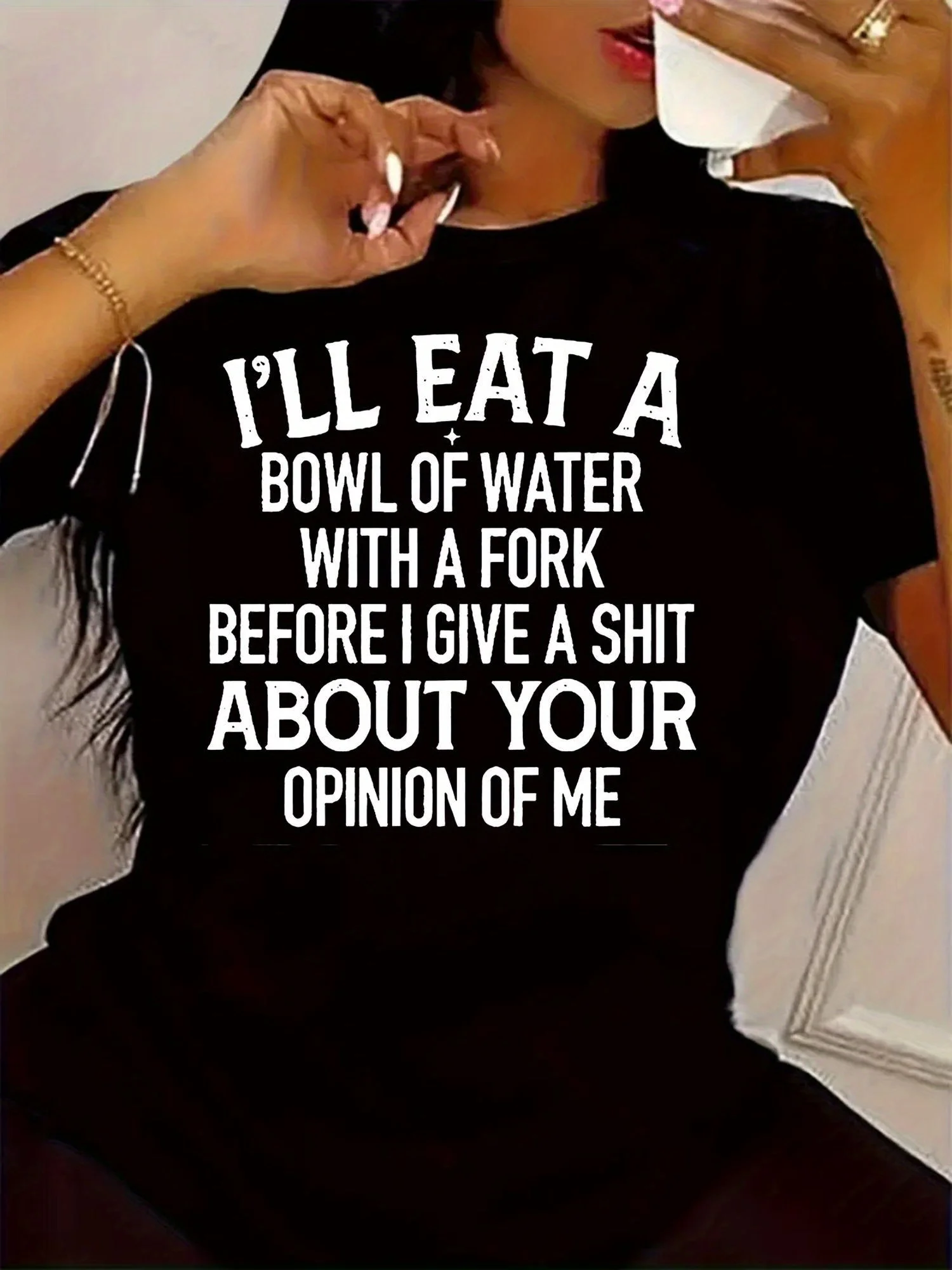 تي شيرت نسائي مقاس كبير برقبة دائرية: جريئة "لا تستطيع رعاية أقل"، مريح للحياة اليومية