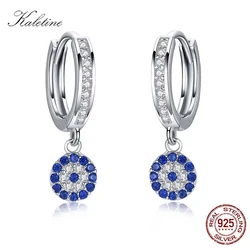 KALETINE 925 Sterling Silver Hoop Earrings Evil Eye Earring Blue Zircon Fashion Earrings Turkish Jewelry Gifts for Women
