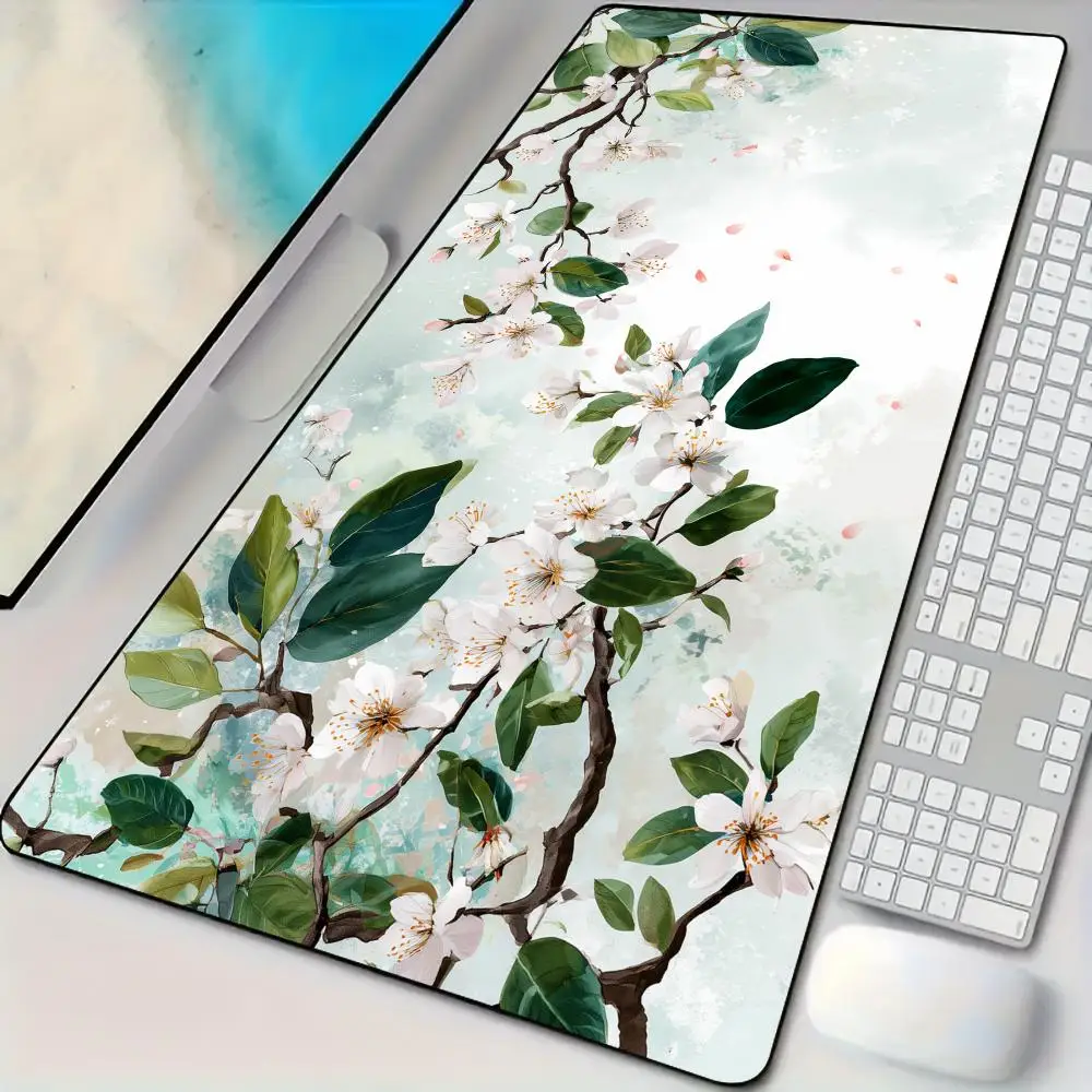 Elegant white flowers Mouse Pad Desk Mat Large Computer Office Carpet XXL Mousepad Gamer Gaming PC Accessories Keyboard Rug