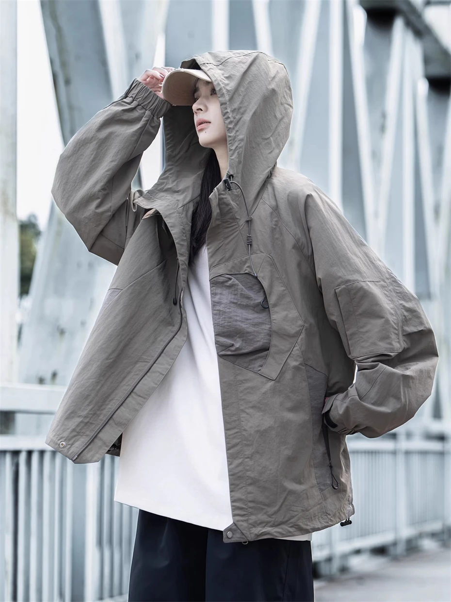 Tactical Cargo Jackets Vintage Windbreaker Men Function Hooded Casual Coats 2025 New Oversized Hip Hop Unisex Outwear Techwear