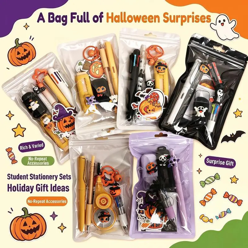New Halloween Stationery Set With Cute Cartoon Patterns Various School Supplies Perfect For Kids Gifts Student Daily Use