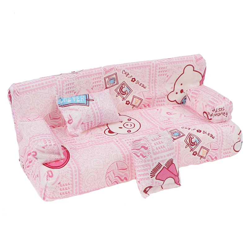 3 pçs/set casa de bonecas pequeno bonito floral tecido sofá conjunto móveis com 2 travesseiros acessórios para casa boneca decoração brinquedos