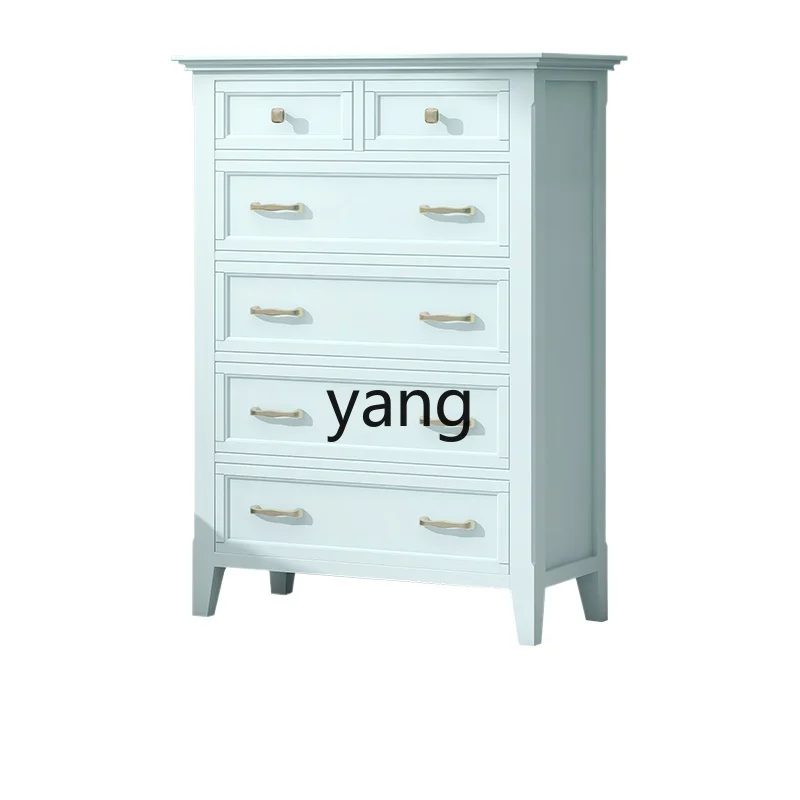 LXL Solid Wood Cabinets Chest of Drawer Blue 7-Drawer Cabinet Bedroom Storage Cabinet Tailstock Storage