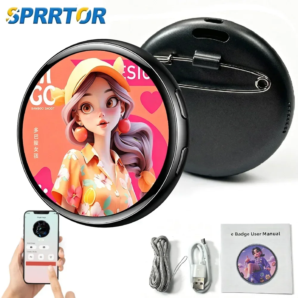 For E-Badge HD Dynamic Display Smart Pin For E-Badge Bluetooth Anime Digital Pin with App Control for Photos & Animations