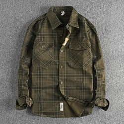 Trendy men's new fashion versatile plaid long sleeve shirt casual cotton washed thin coat