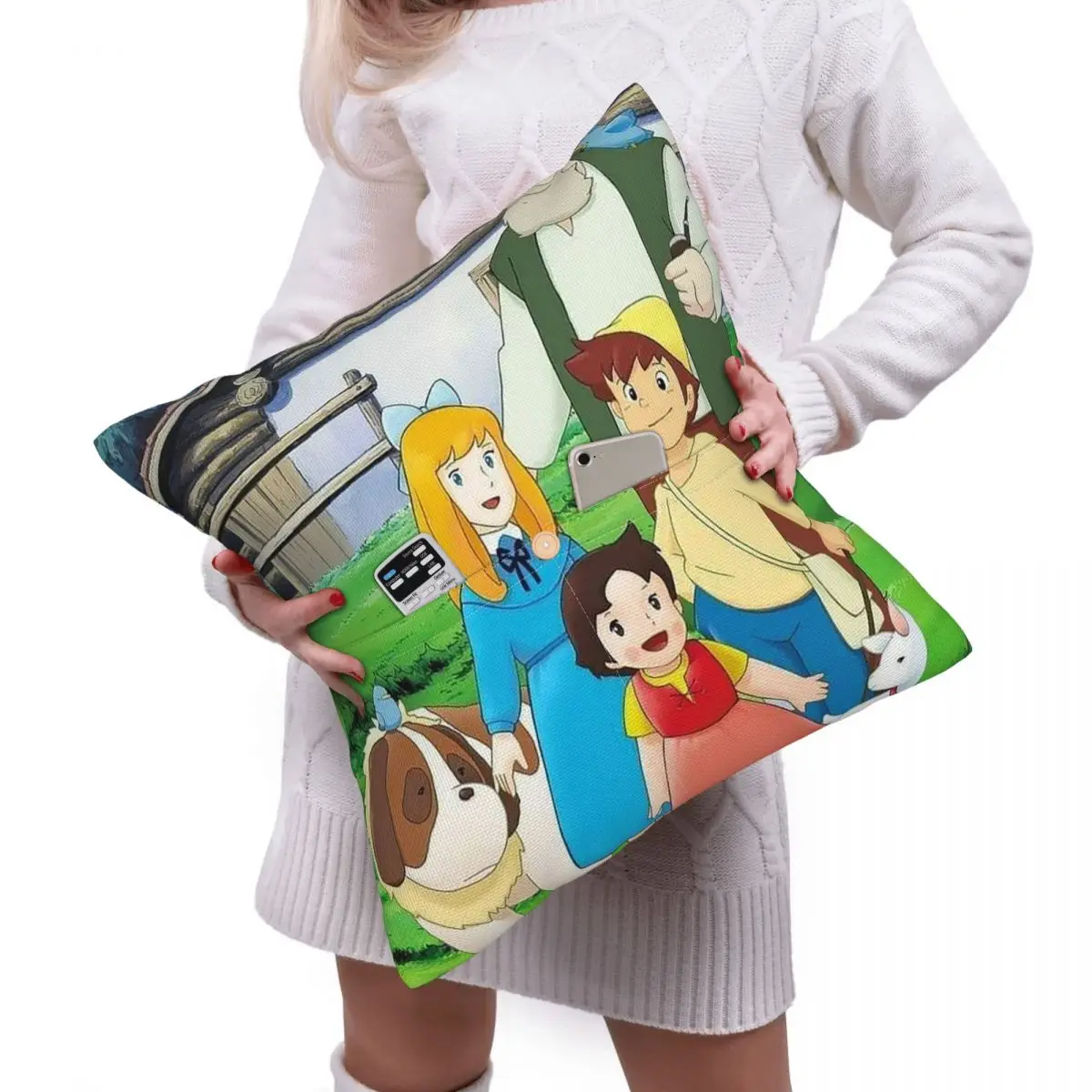 Heidi Peter And Grandpa Family Alps Mountain Anime Pillowcase Cushion Cover Polyester Decor Bed Home Comfort Throw Pillow
