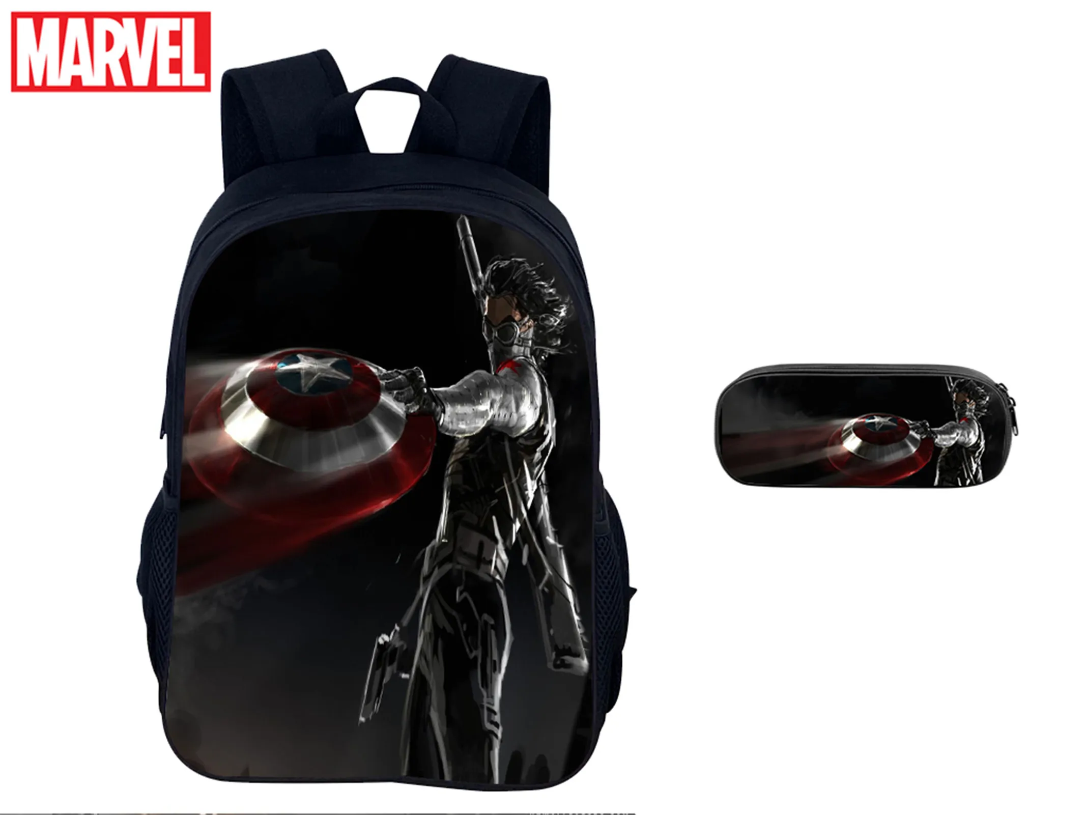 2 in 1 Backpack Set-Fashion Winter Soldier Multifunction Rucksack and Pencil Case for Elementary Children