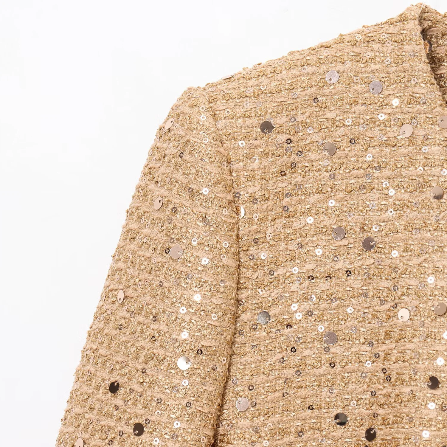 High Street damesbomberjack met pailletten en riem Mode ChicTurn-down kraag Lange mouw Damesjas met enkele rij knopen