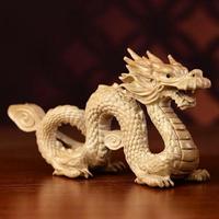 Peach Wood Chinese Dragon Figurine Bring Good Luck Wealth Carved Natural Wood Zodiac Dragon Mascot Statue Sculpture