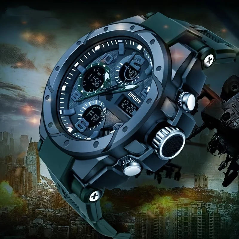 ساعة يد كول للرجال متعددة الوظائف مقاومة للماء وإضاءة ليلية وتقنية العرض المزدوجة الرياضية الخارجية للرجال والنساء