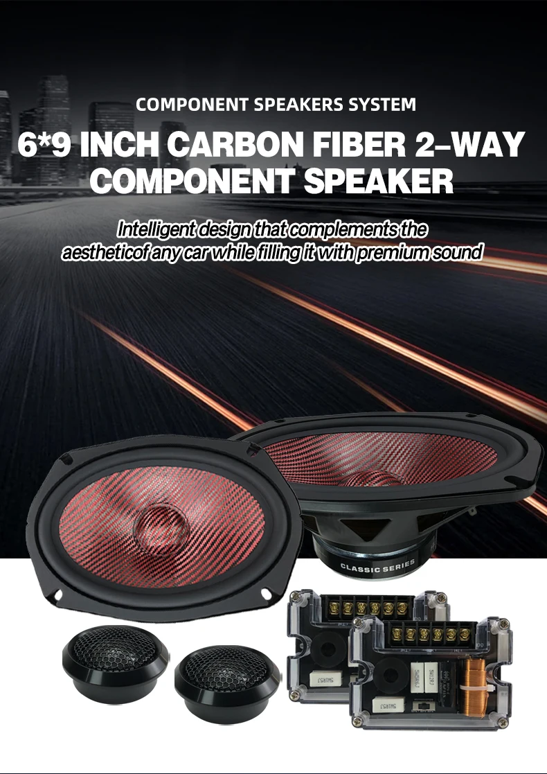 High Power 2-Way 6*9inch Car Audio Component  Speaker Sets with 2*Nom. 100W woofers + 25mm-Silk Dome Neo. Tweeters + Crossovers