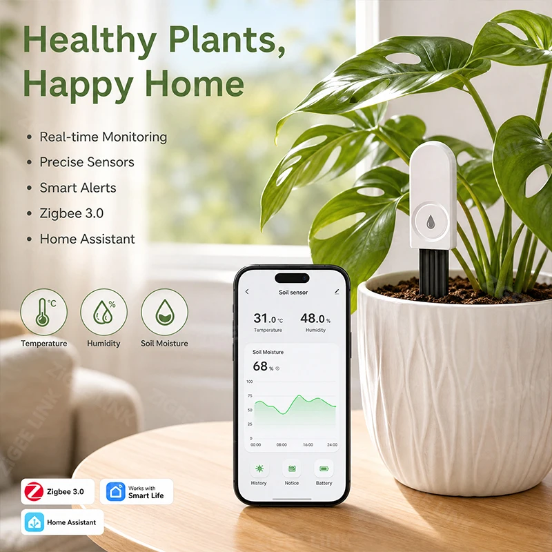 Garden Zigbee Soil Tester Moisture Detector Air Temperature Humidity Sensor App Remote Monitor for Flower Vegetable Plant Care