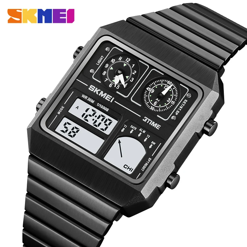 SKMEI 2198  Digital StainlessSteel Thermometer Sports Watch Men\'s Leisure Business Electronic Watch LED Digital Watch Waterproof