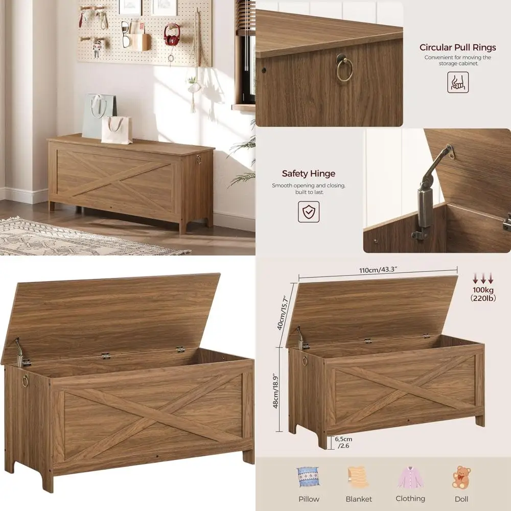 

Прочный деревянный комод для игрушек для гостиной и спальни, хранилище в прихожей с защитными петлями, стиль ретро, мебель с акцентом медово-коричневого цвета