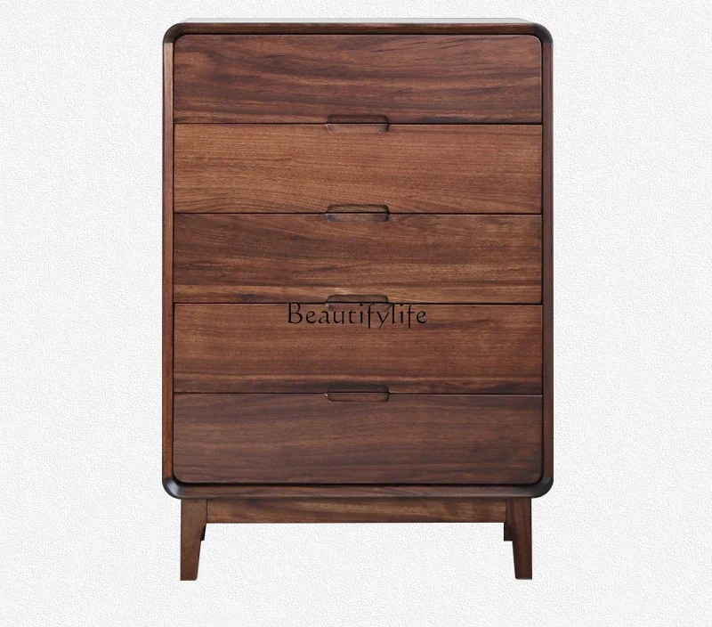 

D06Ebony chest of drawers all solid wood simple modern drawer storage cabinet