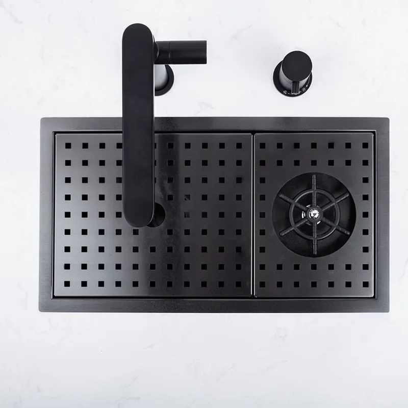for Factory Direct Sales Open Kitchen Black Nano Stainless Steel Sink Single Sink Vegetable Basin with Cup Washer