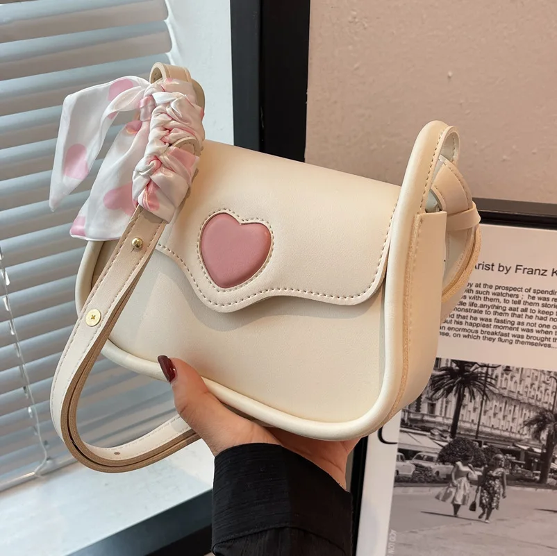 Korean Pink Beige Girls Handbags Fashion Simple Silk Scarf Decor Chain Tote Bags Summer Shopping Shoulder Bags For Women bolsa