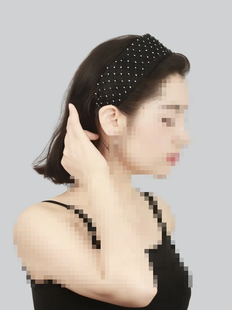 Black-tone premium headband, new high-end hair accessories, wide-edge mesh hairpin.