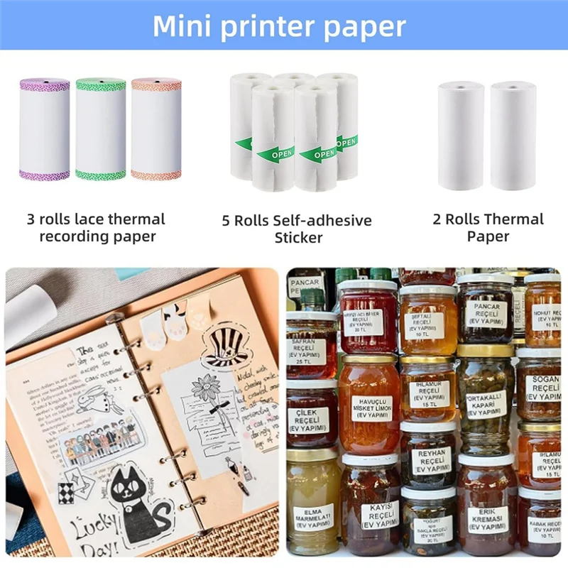 10 Rolls Thermal Paper Self-Adhesive Sticker Paper, For Mini Sticker Receipt Printer Portable Thermal Pocket Printer