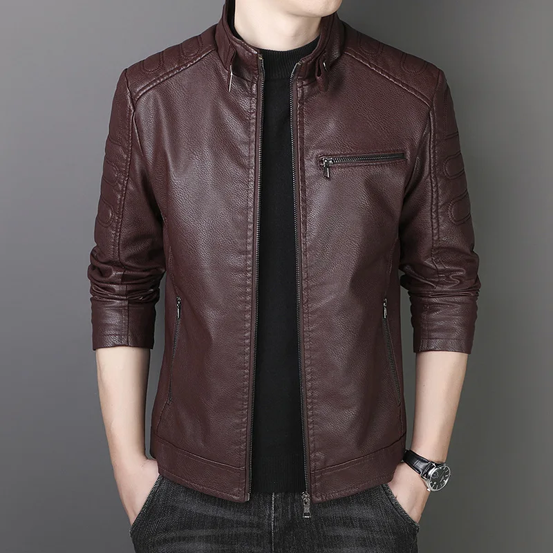 Factory direct foreign trade men's motorcycle PU leather men's coat spring autumn fashion stand collar casual leather jacket men