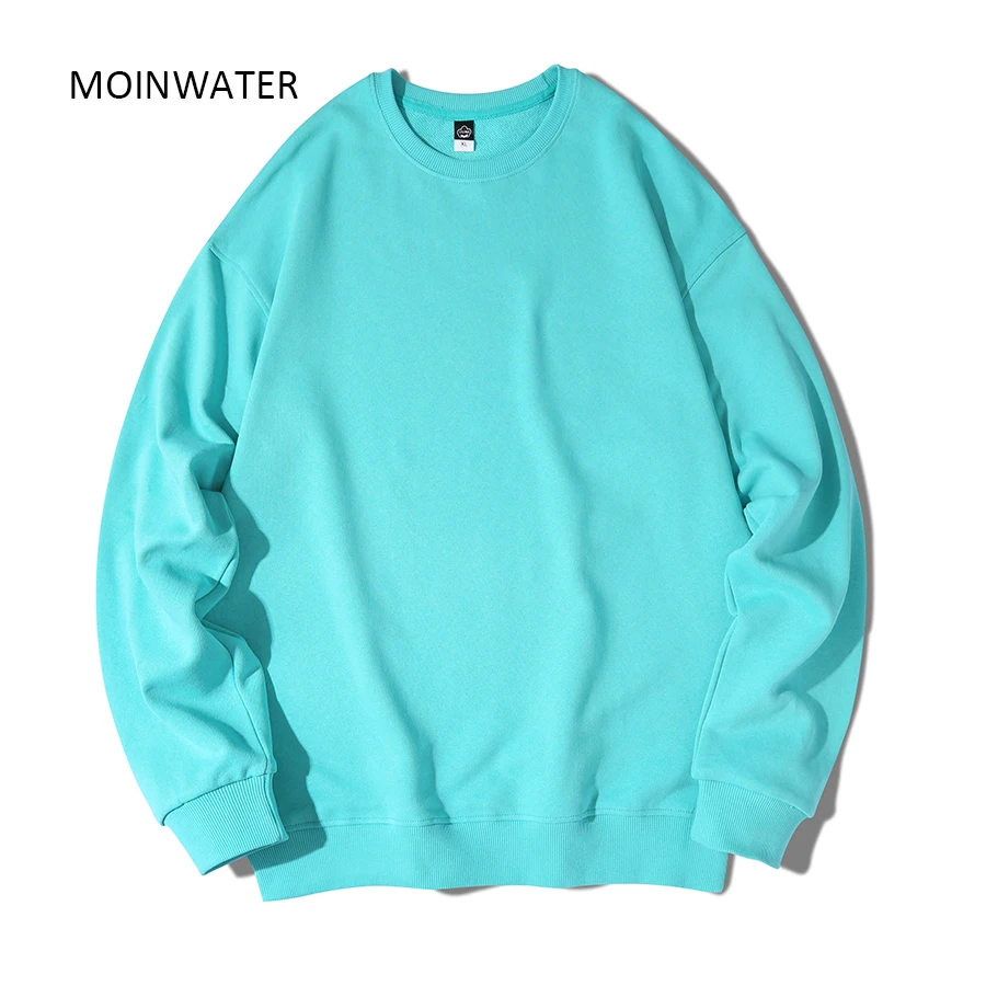 MOINWATER New Women Cotton Terry Sweatshirts Female Light Blue Hoodies Lady Casual Long Sleeve Tops for Spring Autumn MH2202