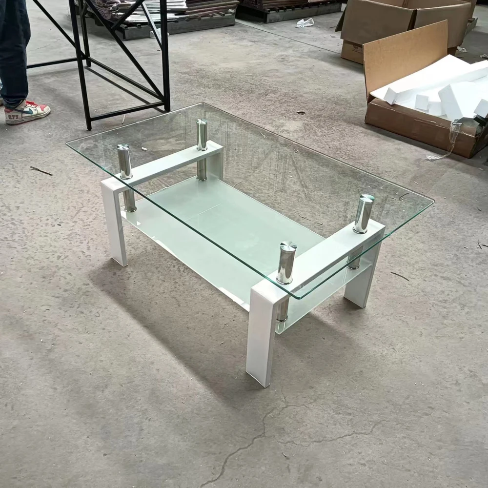 Tempered Clear Glass Coffee Table 2-Layers Coffee Table Living Room Center Table