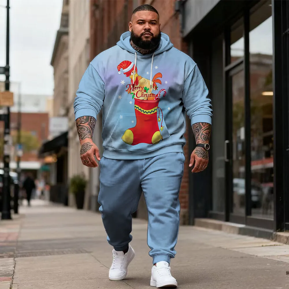 

S-9xl Мужская толстовка с капюшоном больших размеров в Рождество и текстурированную клетку — повседневная одежда из двух предметов для больших и высоких парней, мягкая приятная для кожи ткань