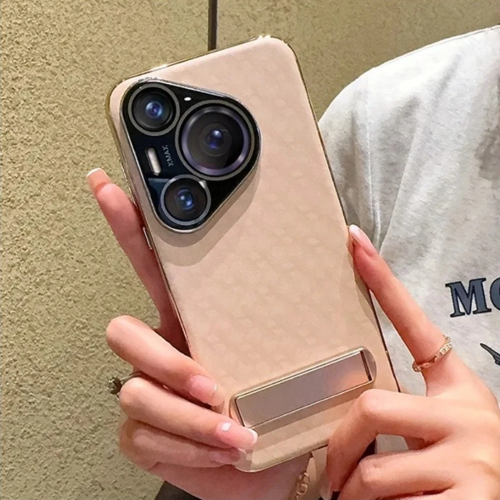 

Роскошный чехол для телефона из искусственной кожи с H-образным узором для Huawei Pura 80 Ultra 70 Pro Plus Pura70 Pro + жесткий чехол со скрытым кронштейном и гальваническим покрытием